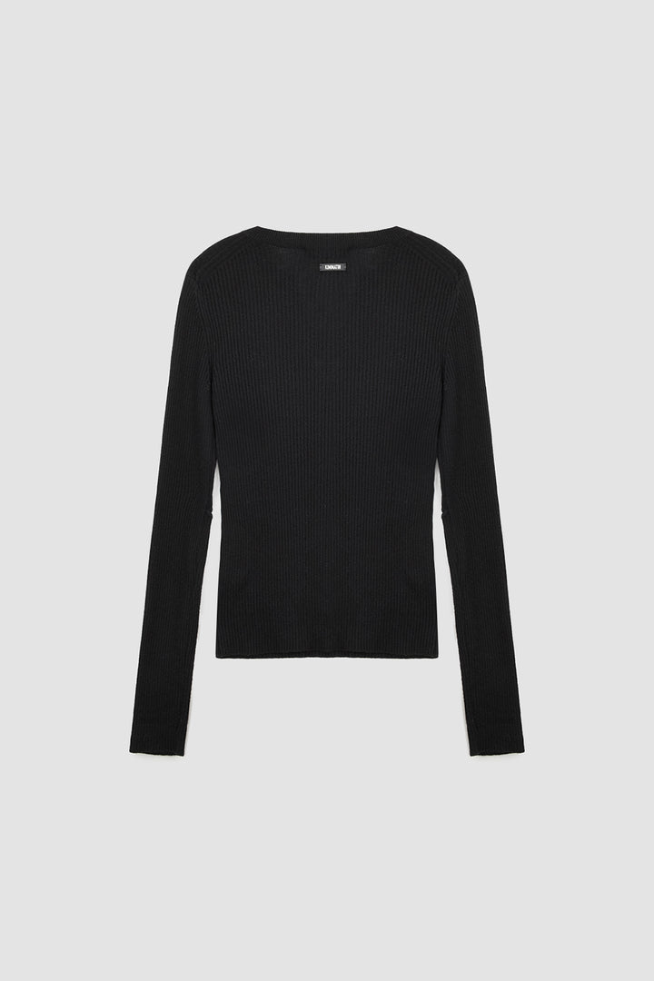 KIMMATIN Slit Point Slim Knit Top — Black