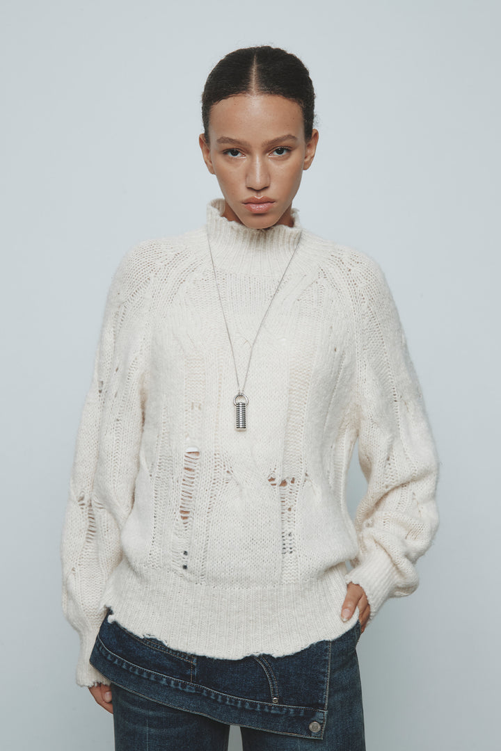 KIMMATIN Oversize Highneck Volume Pullover — Ivory