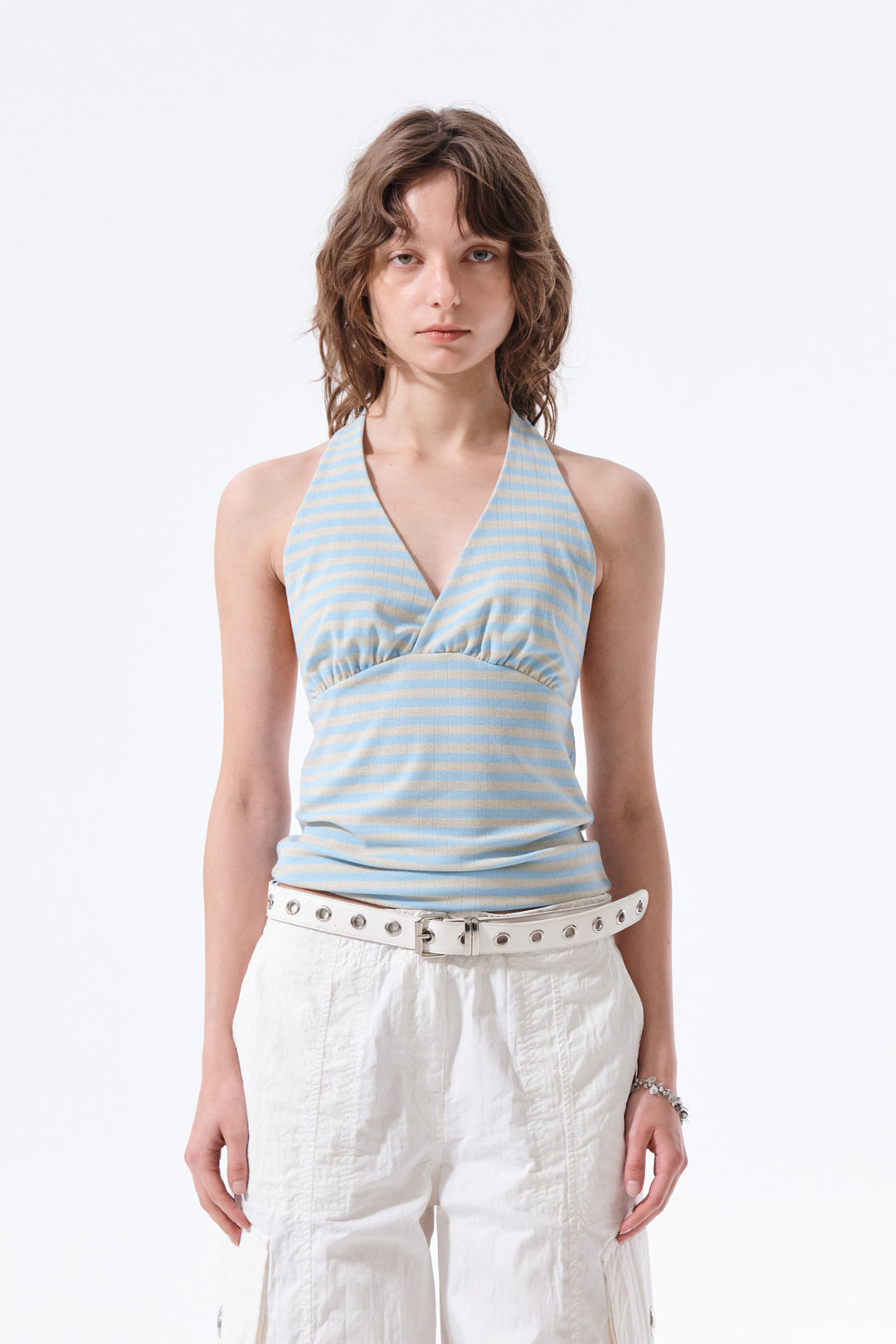 Matin Kim Striped Halter Neck Top — Light Blue