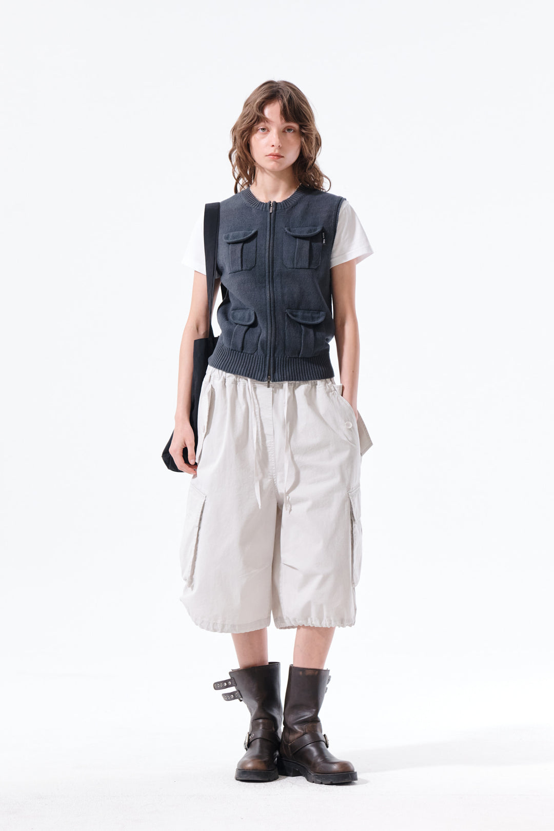 Matin Kim Pocket Washed Knit Vest — Charcoal