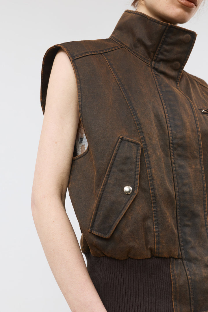 KIMMATIN Washed Blouson Vest — Brown