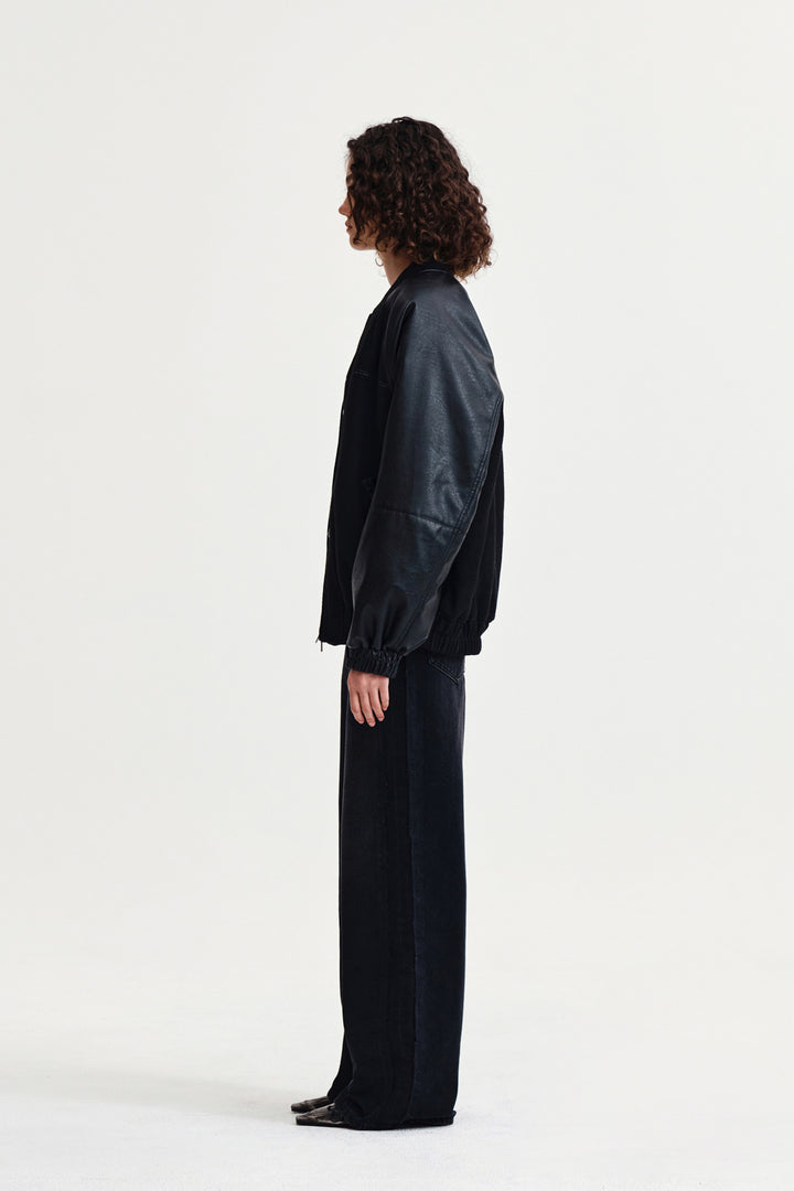 Matin Kim Faux Leather Point Jumper — Black