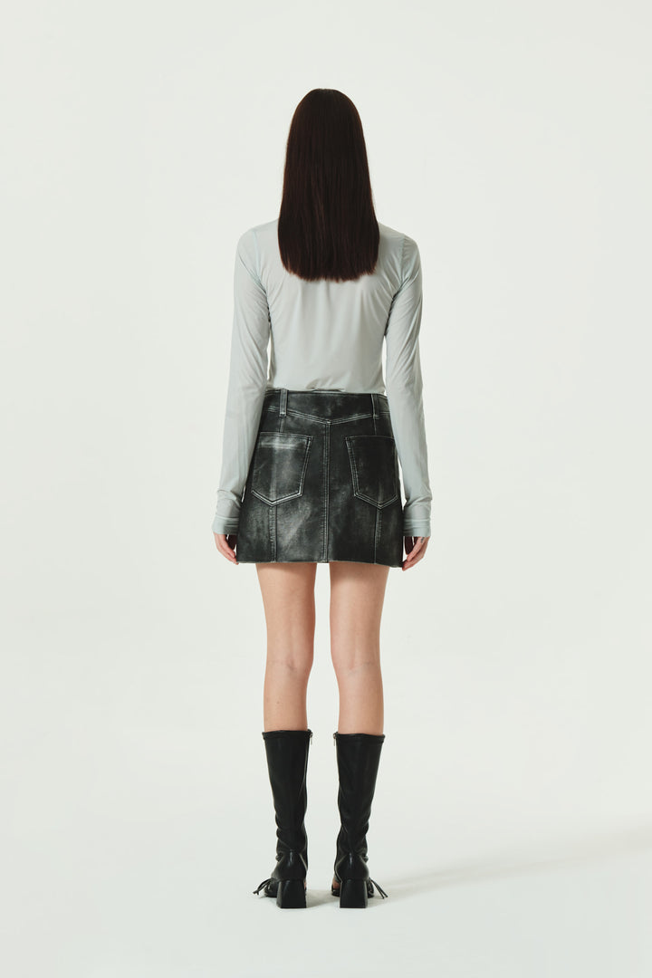 KIMMATIN Washed Faux Leather Mini Skirt — Gray