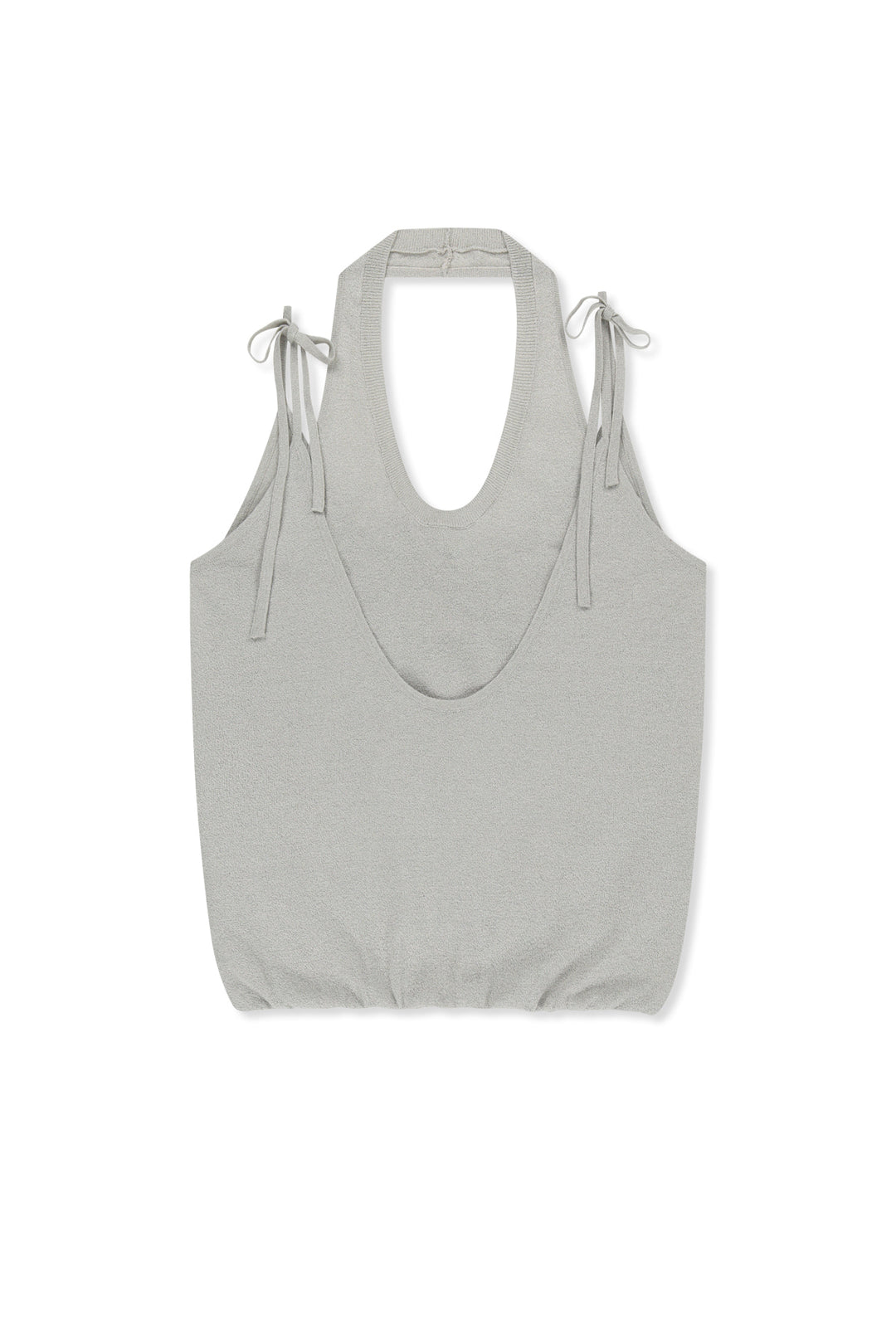 Matin Kim Layered Tie Halter Neck Knit Top — Light Grey