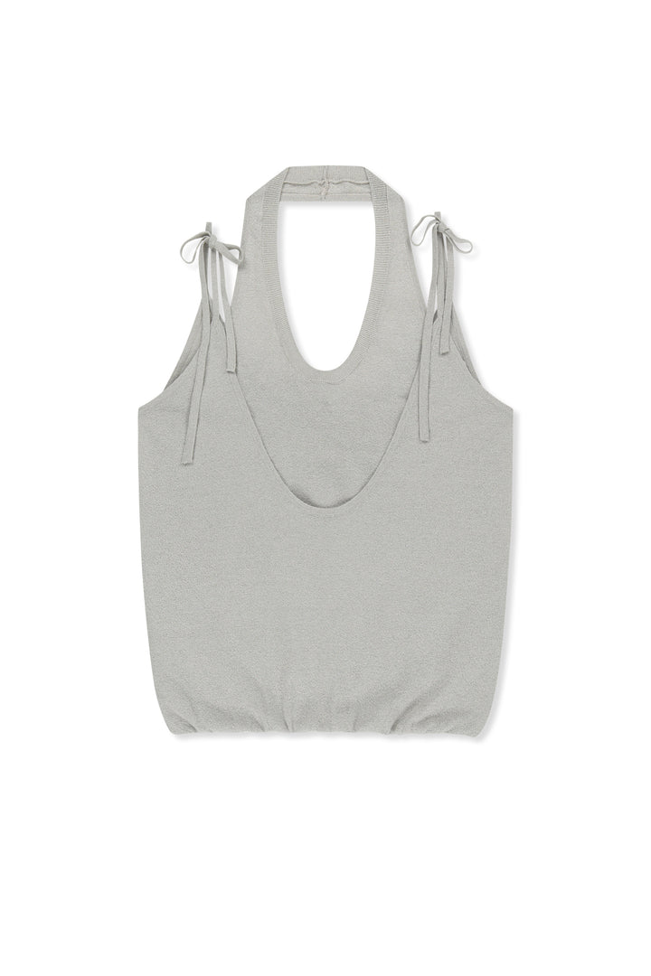 Matin Kim Layered Tie Halter Neck Knit Top — Light Grey