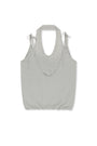 Matin Kim Layered Tie Halter Neck Knit Top — Light Grey