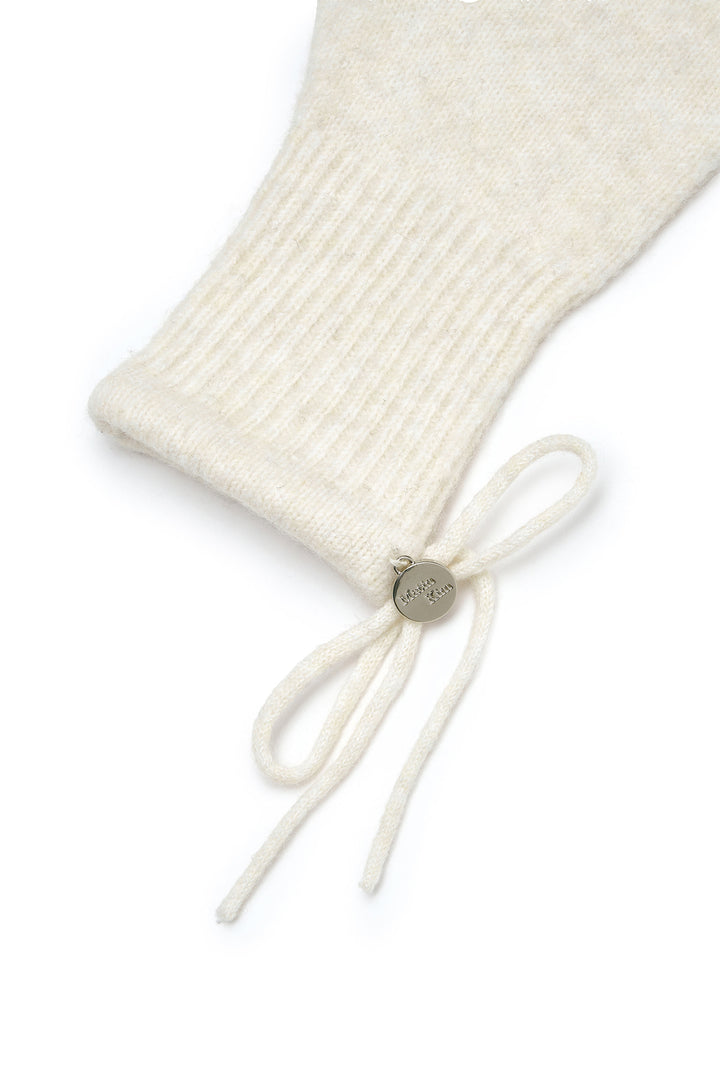 Matin Kim Ribbon Finger Hole Gloves — Ivory