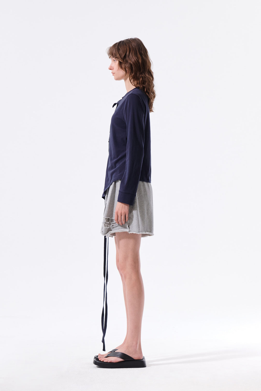 Matin Kim Asymmetric Button Closure Top — Navy blue
