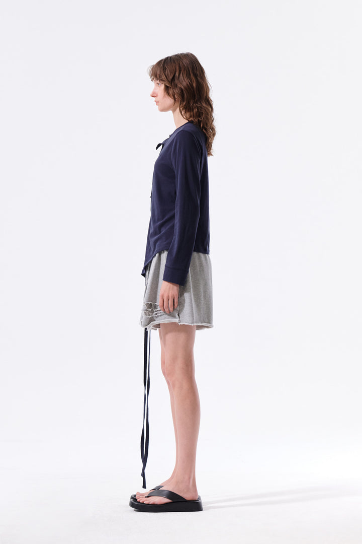 Matin Kim Asymmetric Button Closure Top — Navy blue