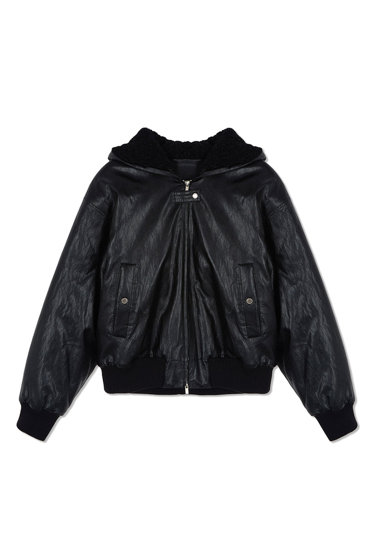 Matin Kim Faux Leather Zip-Up Hoody — Black