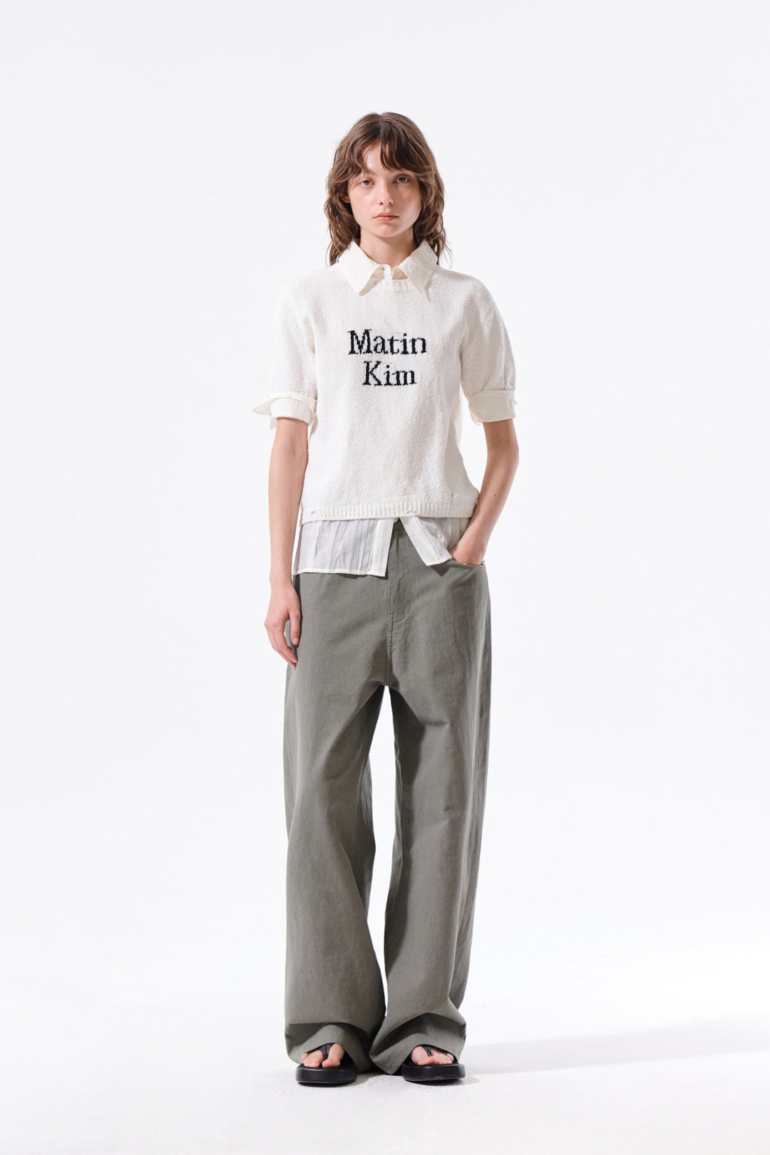 Matin Kim Half Sleeve Logo Pullover — White
