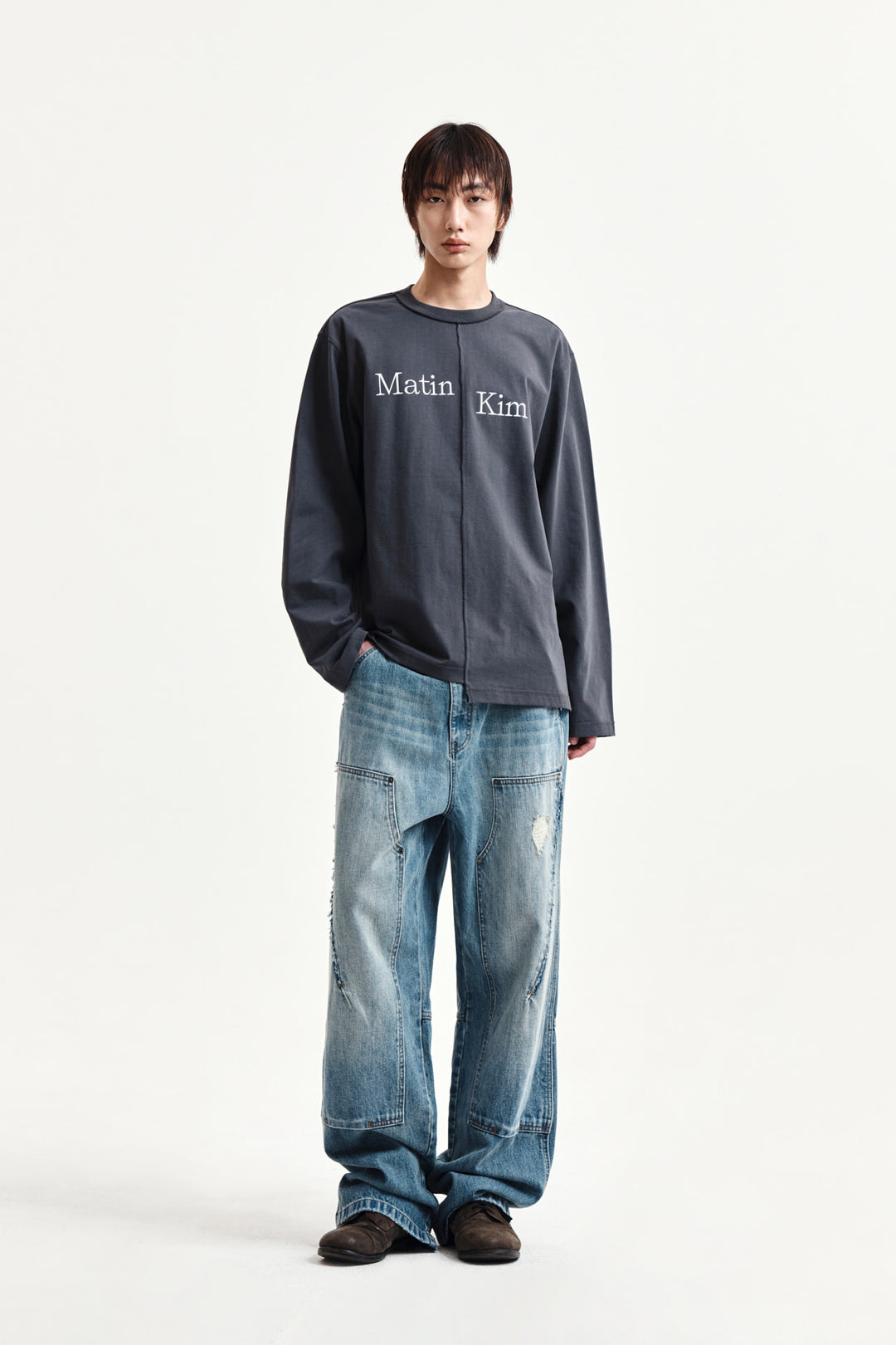 Matin Kim Asymmetric Logo Top — Charcoal