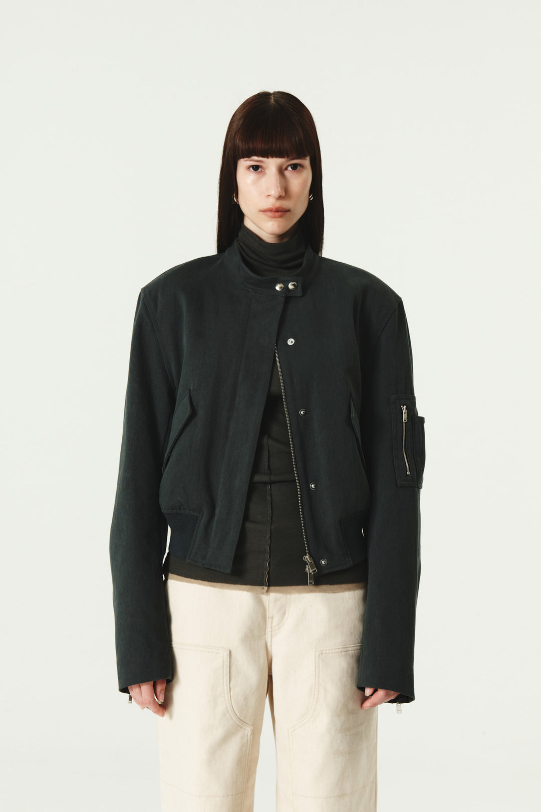KIMMATIN Washed Crop Bomber Jumper — Gray