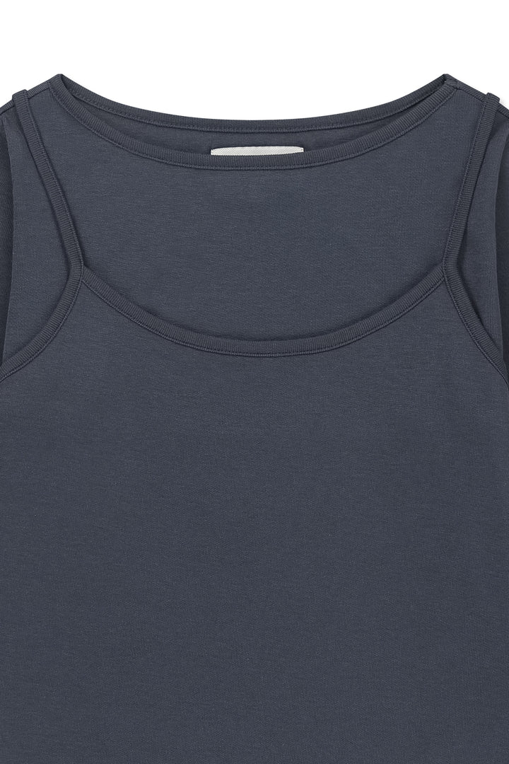 Matin Kim 3/4 Sleeve Layered Tank Top in Smoke — Blue