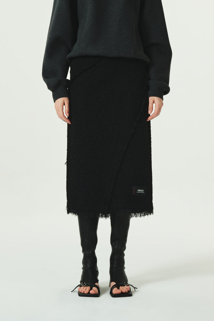 KIMMATIN Diagonal Cutted Tweed Skirt — Black