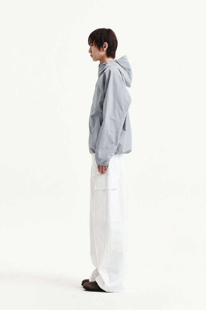Matin Kim Back Logo Hoody Wind Breaker — Light Grey