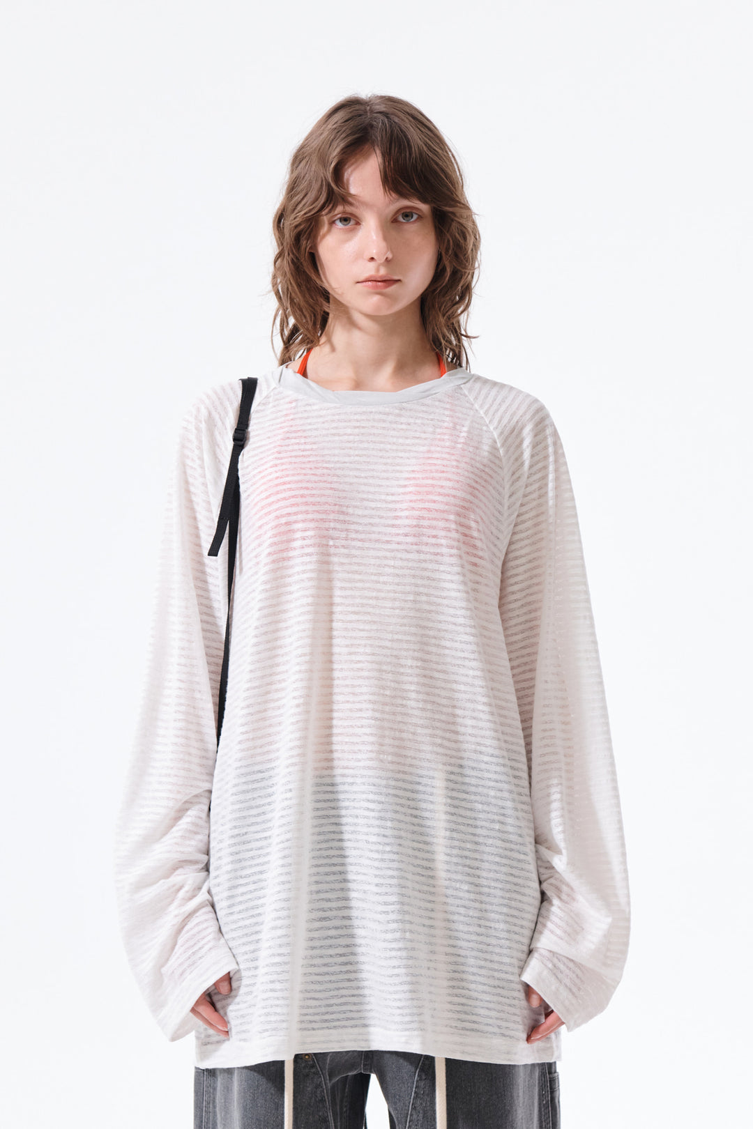 Matin Kim Twist Boat Neck Stripe Logo Top — White