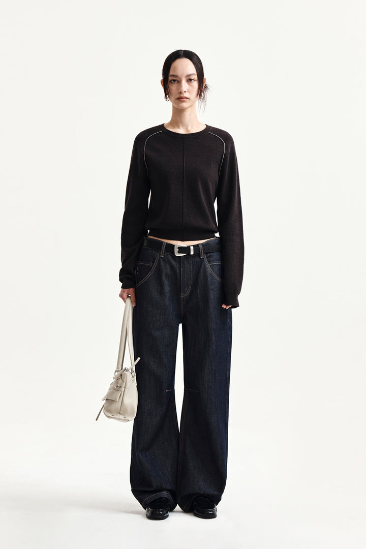 Matin Kim Raglan Sleeve Knit Pullover — Brown