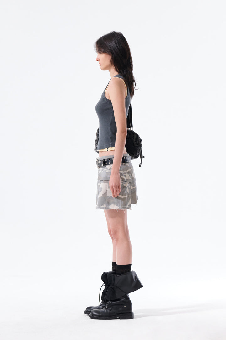 Matin Kim Distressed Sleeveless Logo Top — Charcoal