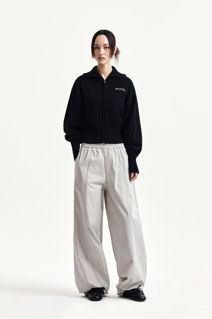 Matin Kim High Neck Embroidered Logo Zip Up — Black
