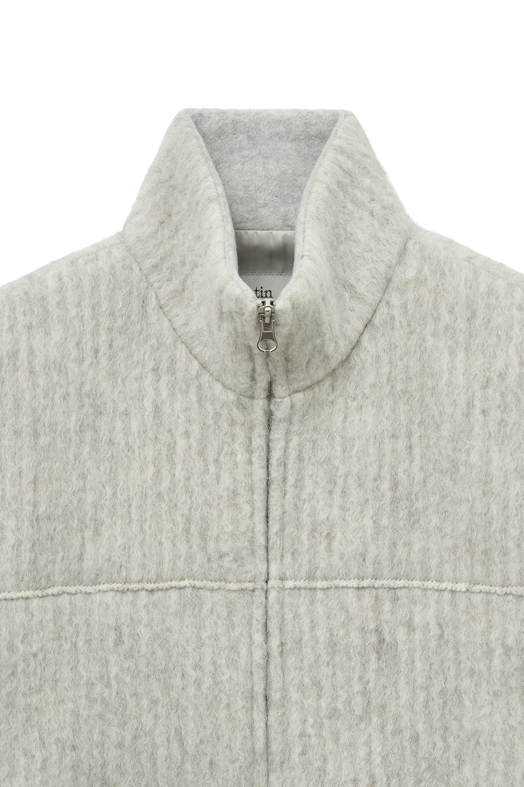 Matin Kim Hairy High Neck Zip Up Jumper — Beige