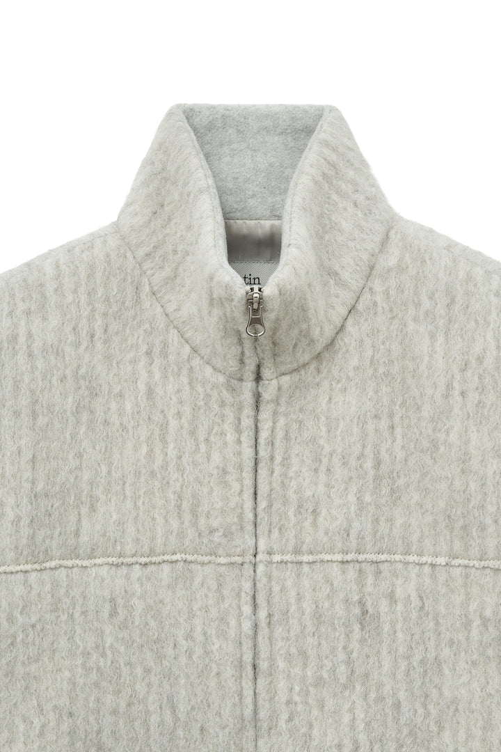 Matin Kim Hairy High Neck Zip Up Jumper — Beige
