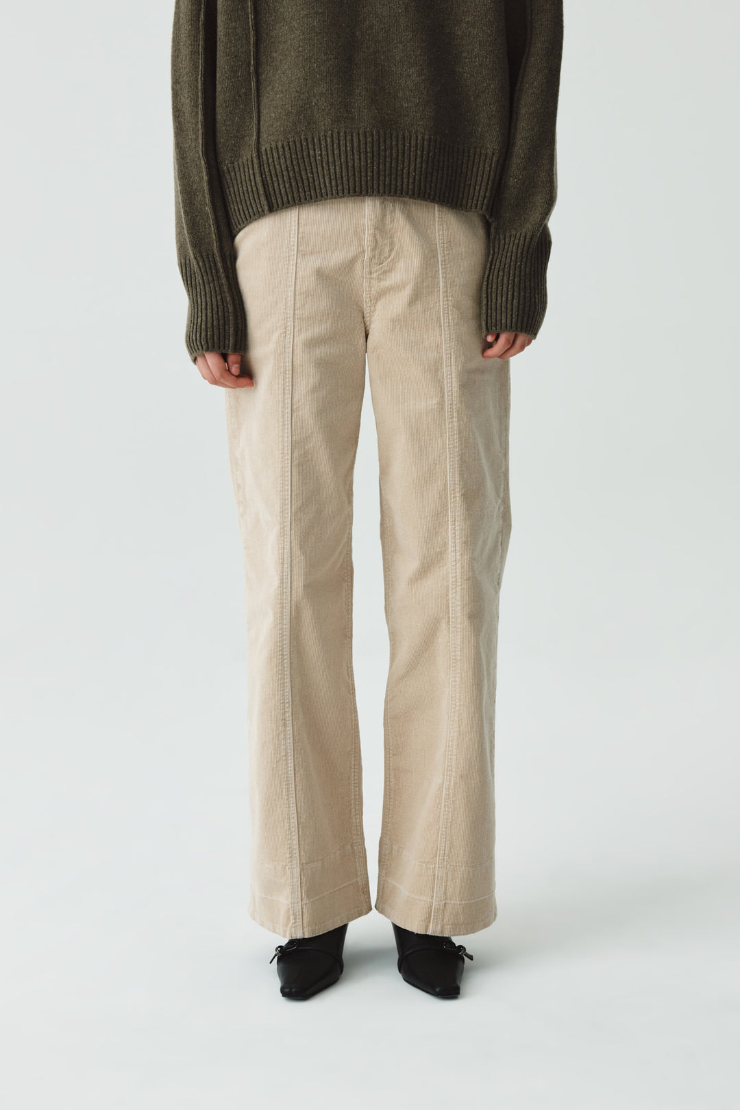 KIMMATIN Slim Boots Cut Corduroy Pants — Cream