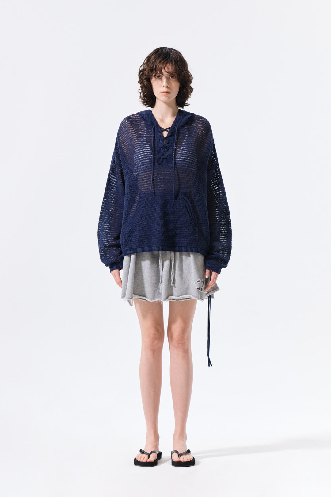 Matin Kim Distressed Terry Skort Shorts — Gray