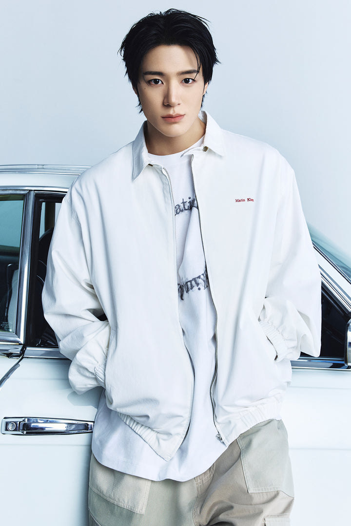 Matin Kim Small Logo Cotton Zip Up Jumper — White