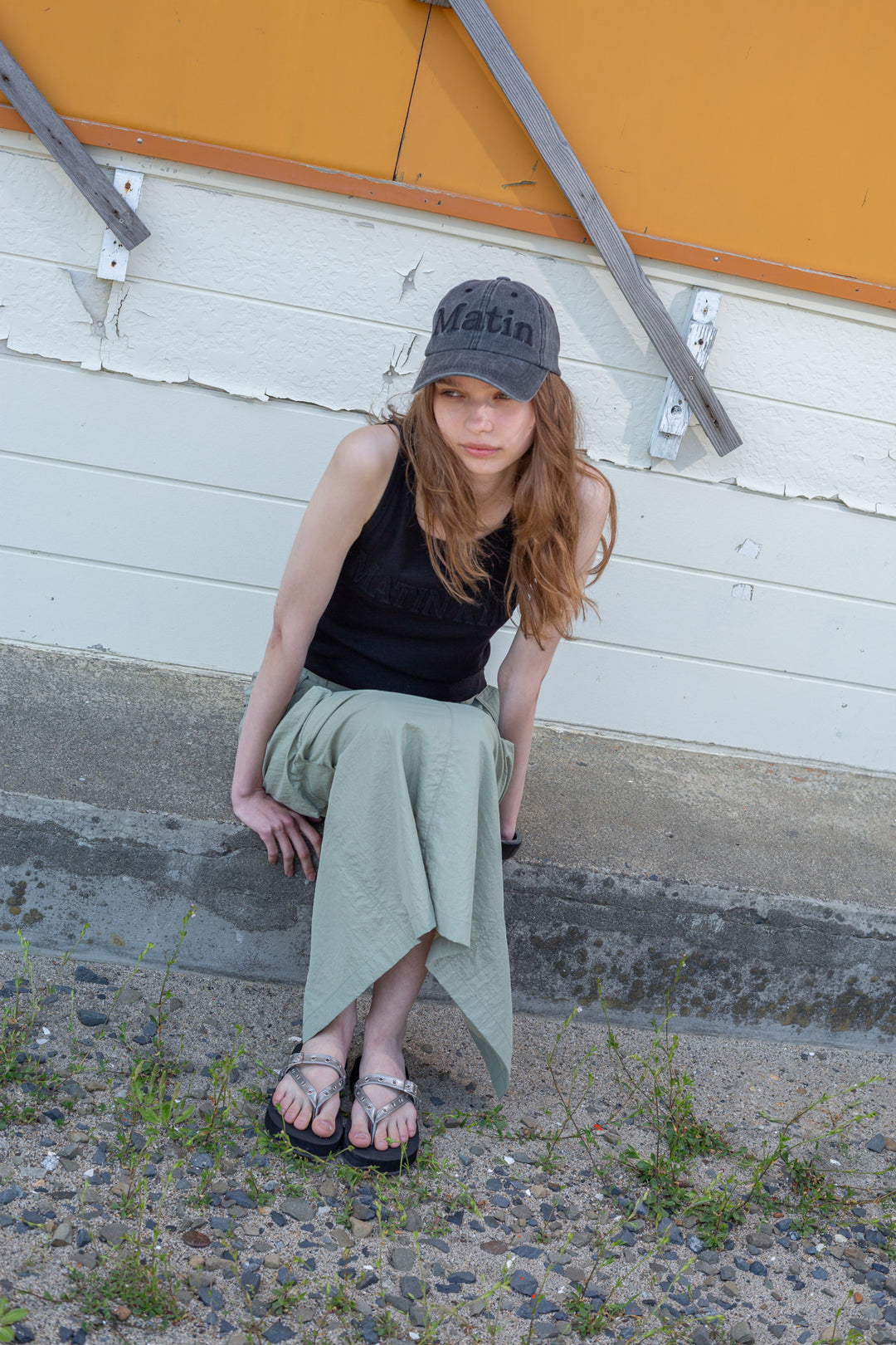 Matin Kim String Nylon Cargo Skirt — Khaki