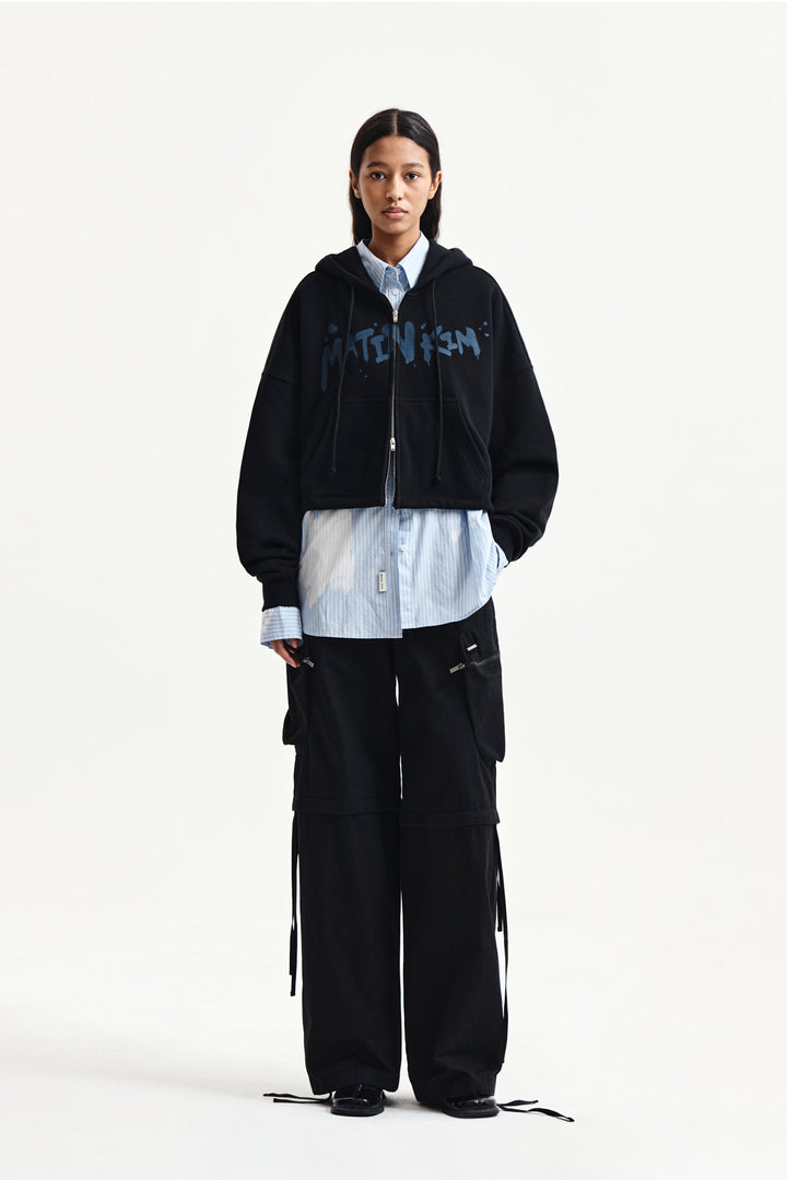 Matin Kim Graffiti Logo Crop Hoodie — Black