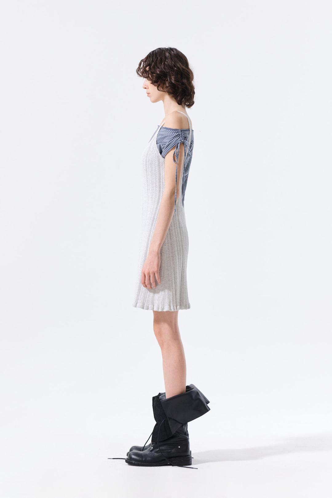 Matin Kim Open Back Ribbed Knit Dress — Light Grey