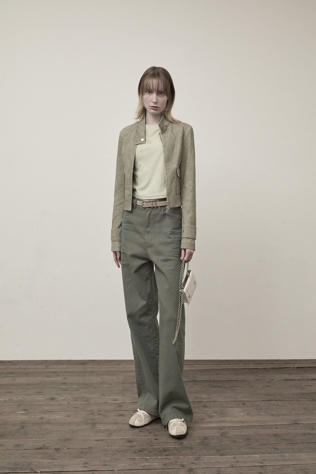 Matin Kim Washed Slim Biker Jumper Light — Khaki