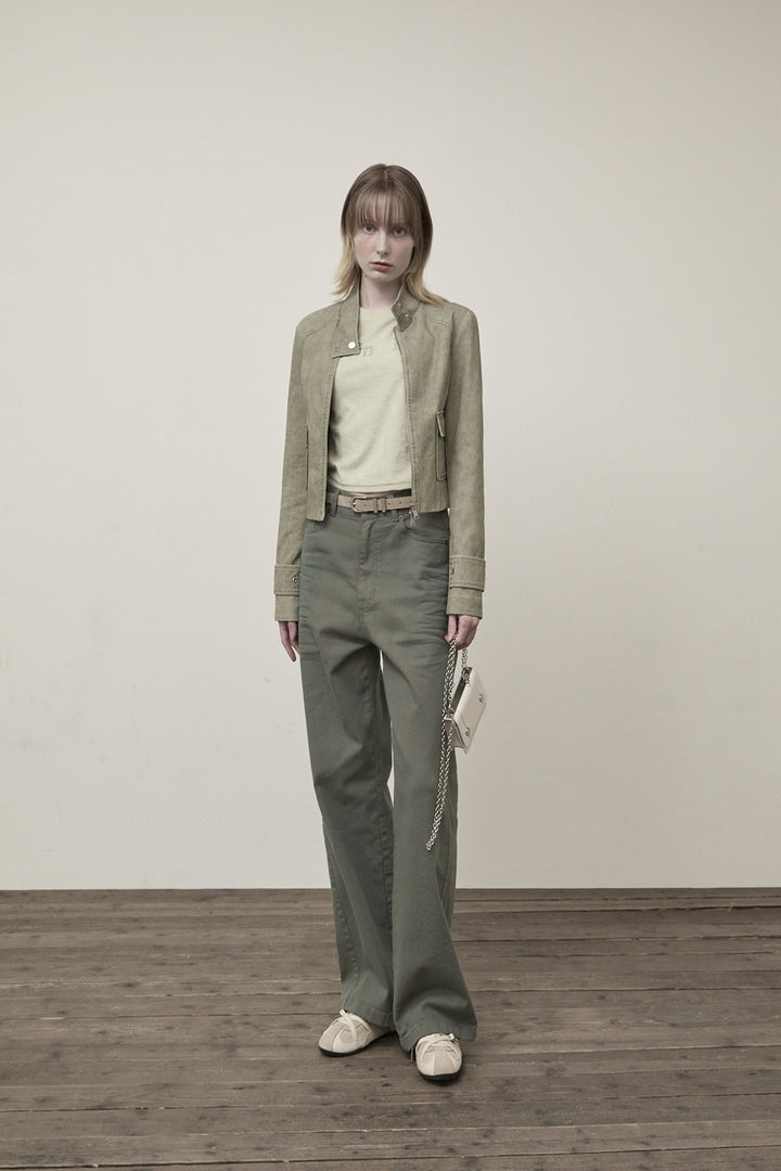 Matin Kim Washed Slim Biker Jumper Light — Khaki