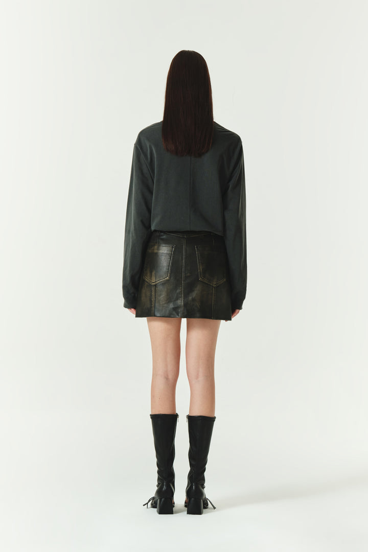 KIMMATIN Washed Printing Long Sleeve Top — Charcoal
