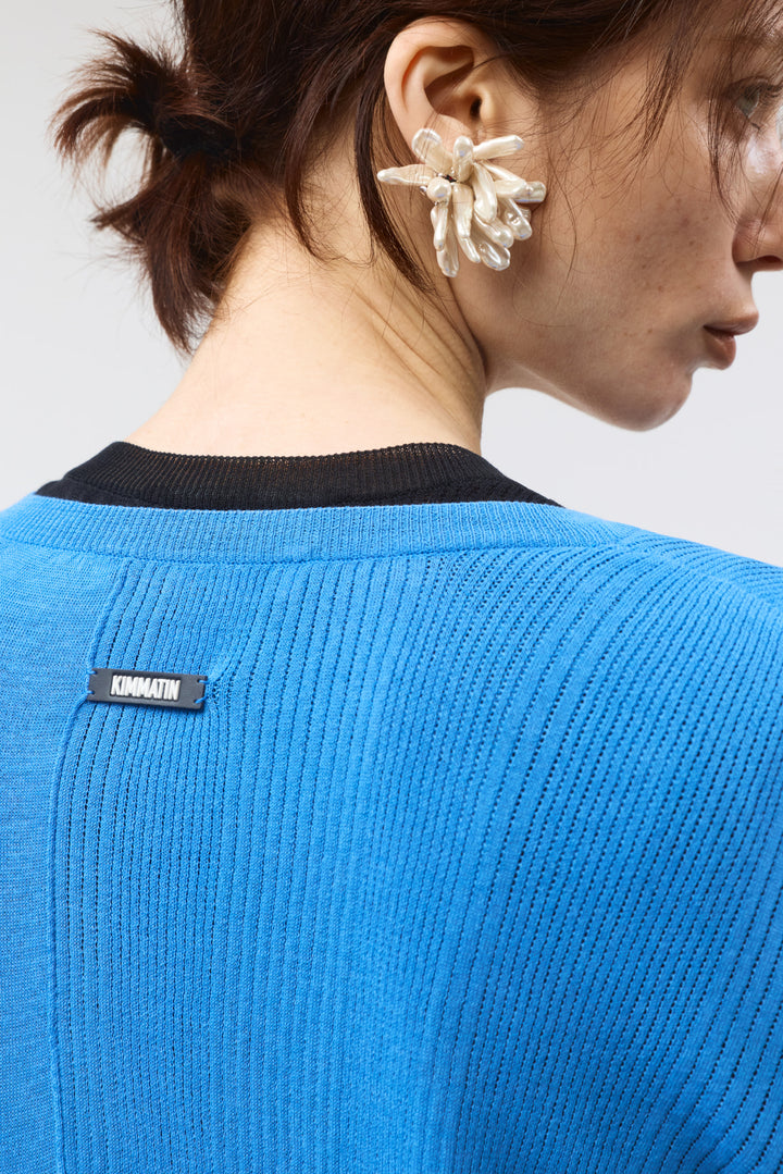 KIMMATIN Unbalance Slim Cardigan — Blue