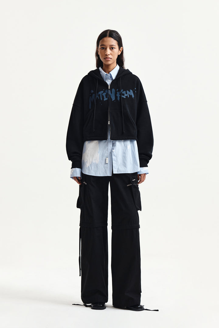 Matin Kim Graffiti Logo Crop Hoodie — Black