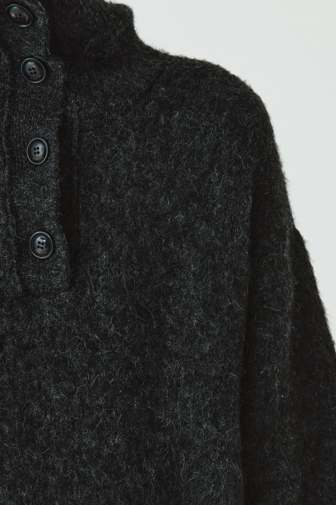 KIMMATIN Button High Neck Alpaca Blend Sweater — Charcoal