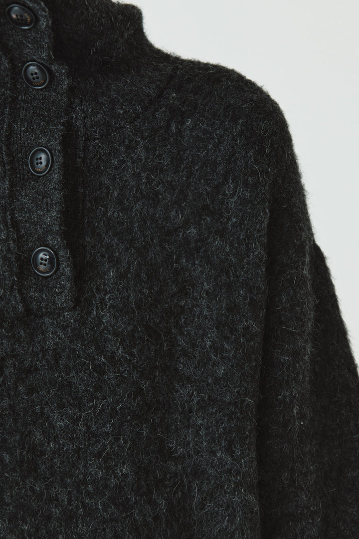 KIMMATIN Button High Neck Alpaca Blend Sweater — Charcoal