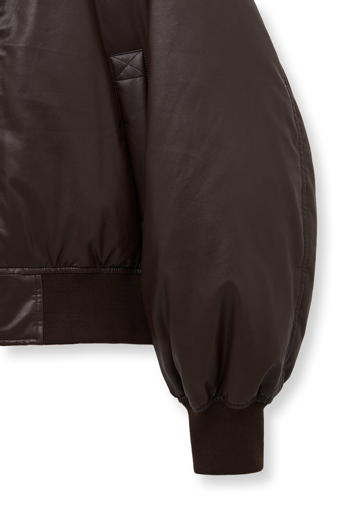 Matin Kim Faux Leather Down Jumper — Brown