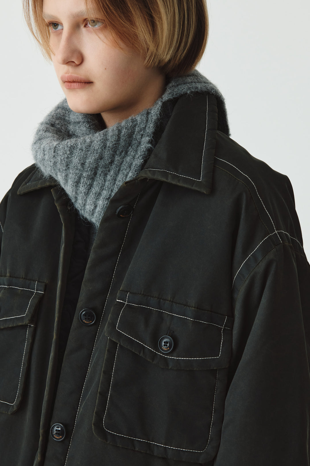 KIMMATIN Pocket Point Padded Shirt Jumper — Brown