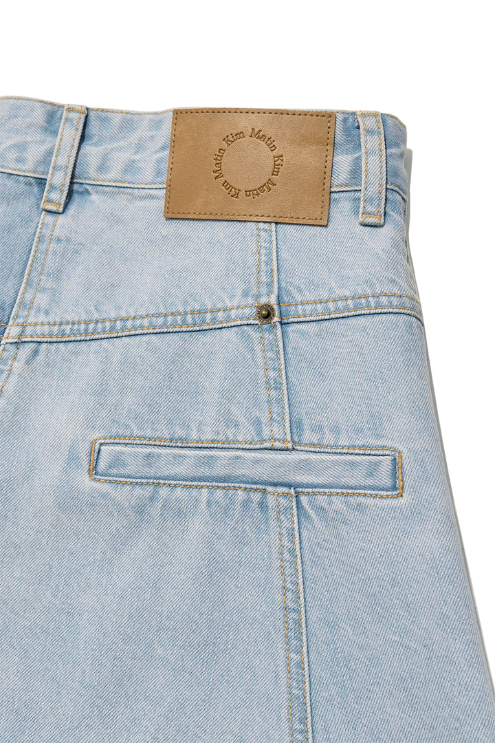 Matin Kim Denim Mixed Flare Skirt — Light Blue