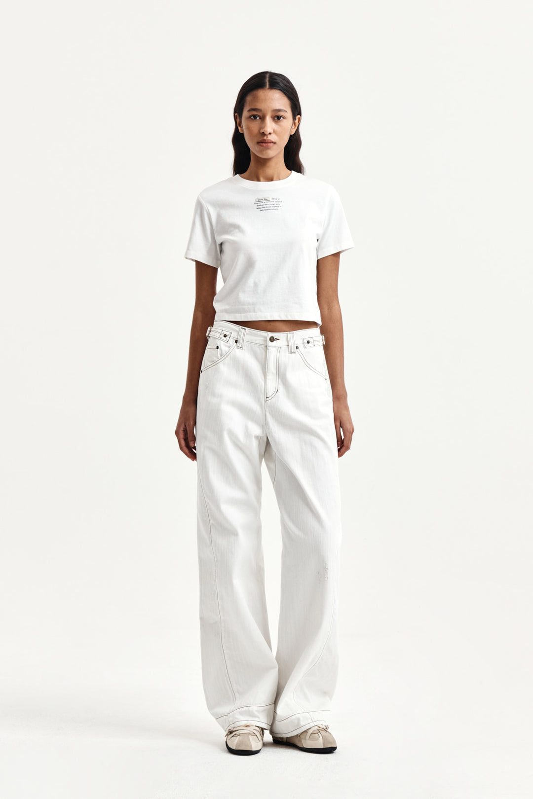 Matin Kim Label Point Lettering Crop Top — White