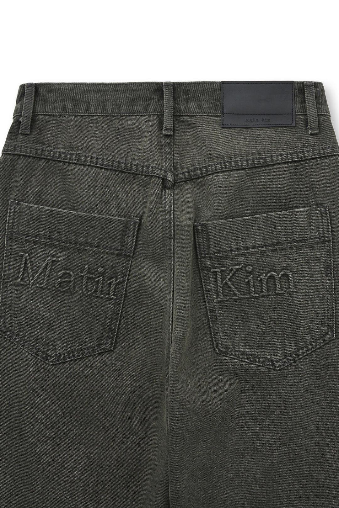 Matin Kim Back Logo Wide Denim — Charcoal