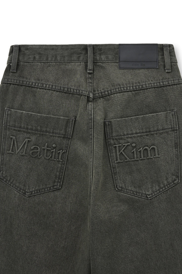 Matin Kim Back Logo Wide Denim — Charcoal