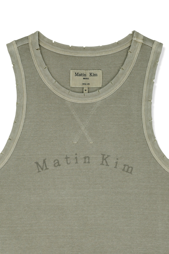 Matin Kim Distressed Sleeveless Logo Top — Beige