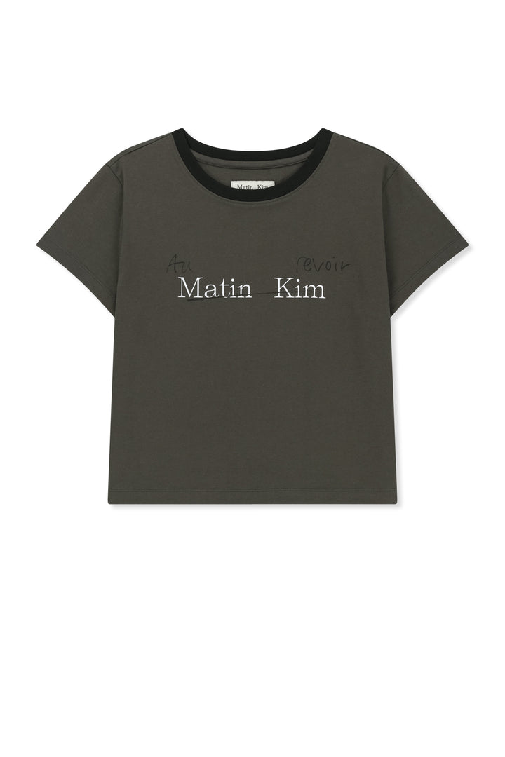 Matin Kim Tonal Rib Logo Crop Top — Charcoal