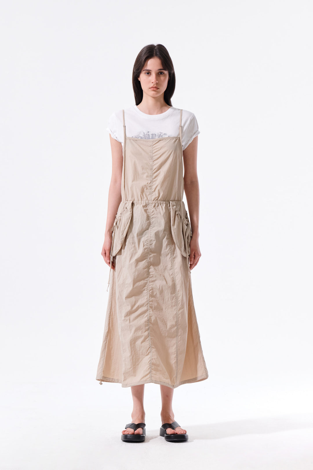 Matin Kim Strap Detail Sleeveless Utility Dress — Beige