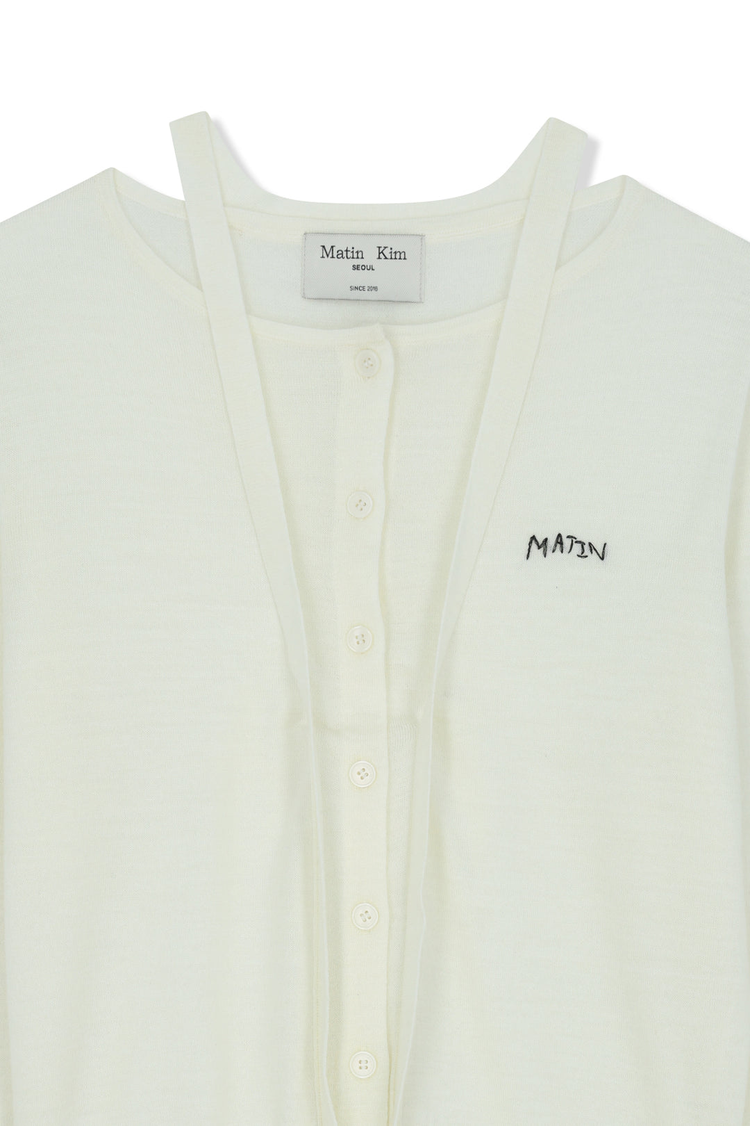 Matin Kim String Detail Knit Cardigan — Cream