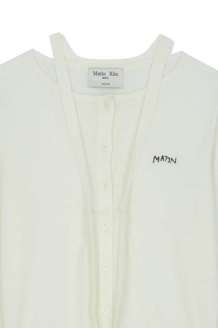 Matin Kim String Detail Knit Cardigan — Cream